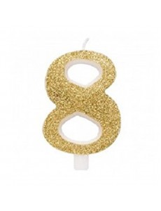 Vela Número 8 Glitter Ouro